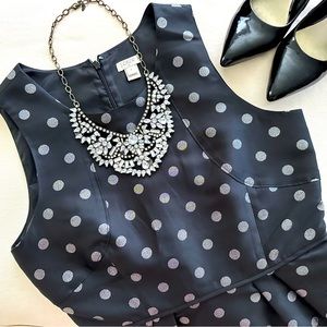 J.Crew Black with metallic silver polka dot dress
